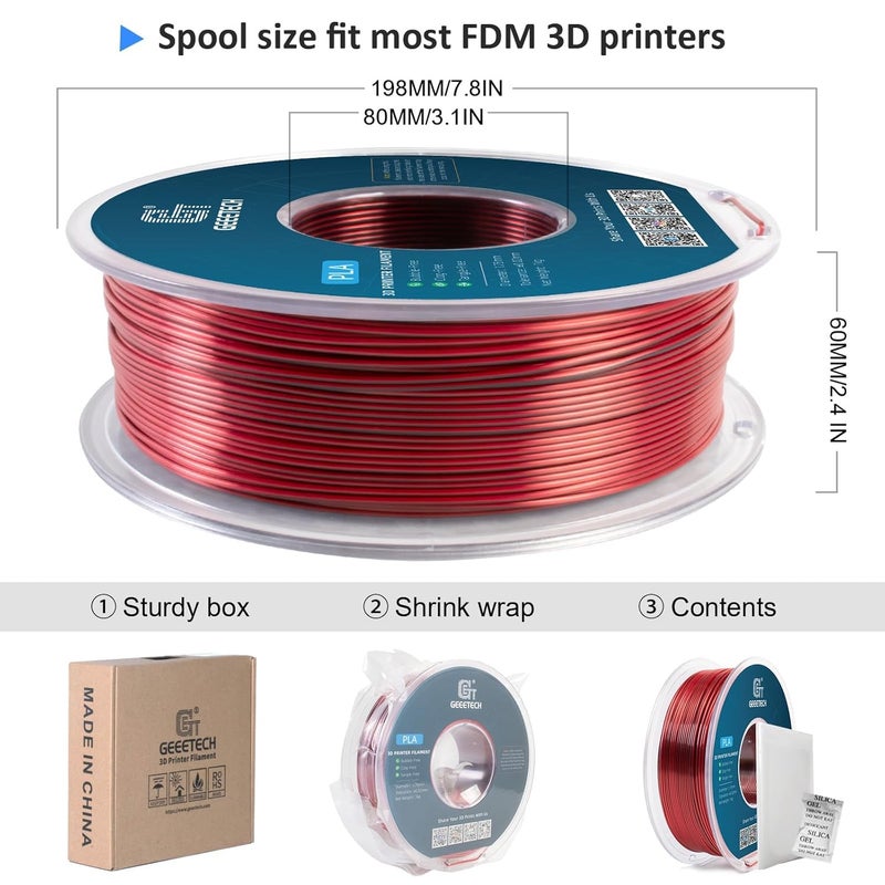 Geeetech خيوط PLA حرير 1.75 مم خيوط مزدوجة اللون، خيوط ثنائية اللون تشبه المعدن اللامع 1 كجم (2.2 رطل) 1 بكرة، دقة الأبعاد +/- 0.02 مم، أسود أحمر - Image 5